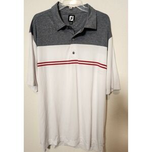 FootJoy Men's Golf Polo Shirt Short Sleeve Gray White Red Stripe Embroidered 2XL
